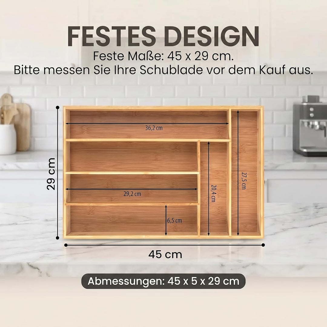 Dimono® Schubladeneinsatz Besteckeinsatz aus Bambus-Holz Schubladen; 7-9 Fächer Ordnungssystem Flexi