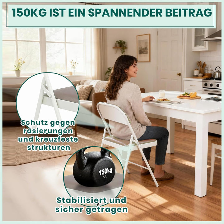 Klappstuhl 4er Set mit PU-Leder & Polsterung, Stabiler Metallrahmen, Leicht & Platzsparend, für Büro