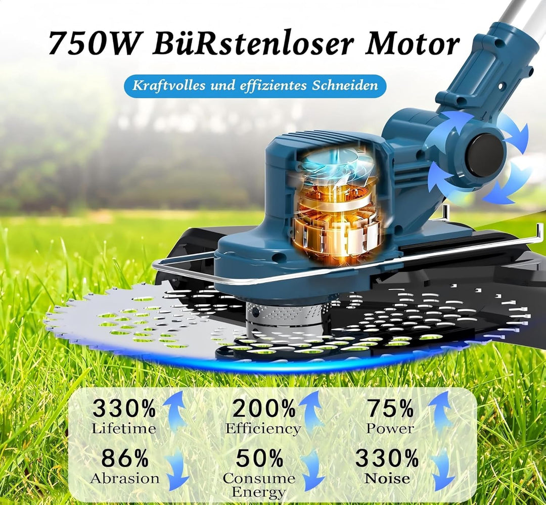 21V Rasentrimmer mit Akku for Makita, Rasentrimmer mit Unkrautbürste. 750w Bürstenloser Motor, 180°