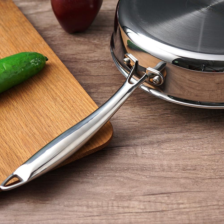 HOMICHEF Spiegelpolierte, nickelfreie Edelstahl-Sautépfanne mit Glasdeckel (keine giftige Antihaftbe