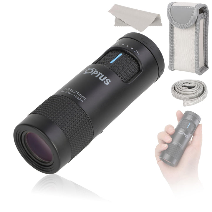 Optus Zoom Monokular 7-21x21 mit Stativanschluss Augenmuschel für Brillenträger kompaktes Fernrohr f