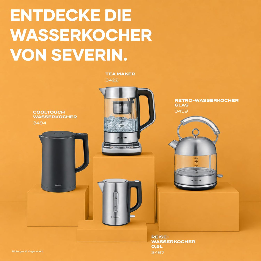 SEVERIN Reise-Wasserkocher-Set, Mini-Reisewasserkocher für 0,5 L, elektrischer Wasserkocher mit 2 Ku