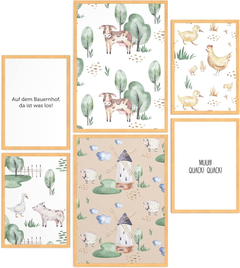 Papierschmiede® Bilder Kinderzimmer Kids Mood Poster Set Bauernhof, Gerahmte Bilder fürs Kinderzimme