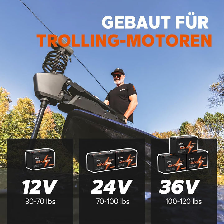 LiTime LiFePO4 12V 100Ah Trolling-Motoren Lithium Batterie mit Tieftemperaturschutz, Deep Cycle Batt