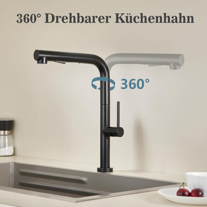 Hochdruck Wasserhahn Küche, Küchenarmatur mit 360°Drehbar, 2 Modi Küchenarmatur mit Brause Ausziehba
