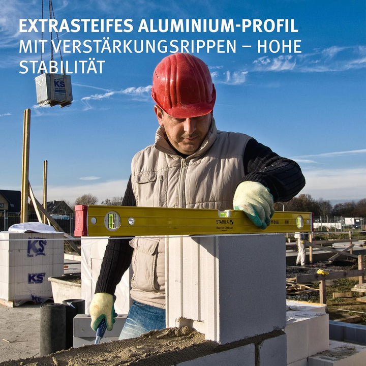 STABILA Wasserwaage Type 96-2, 100 cm, extrasteifes Alu-Profil, 1 Horizontal-Libelle, 2 Vertikal-Lib