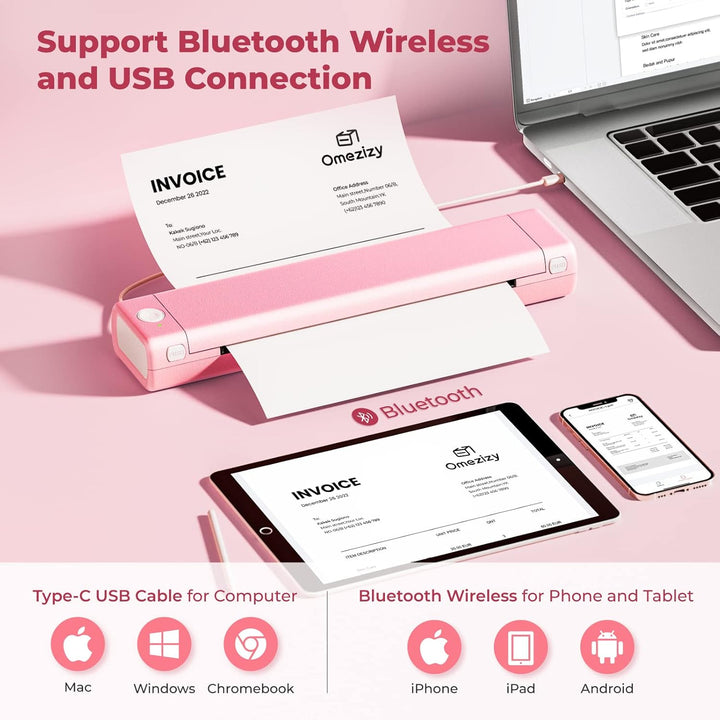 Omezizy M08F A4 Thermodrucker -Bluetooth Drucker Handy für Reisen, Kabelloser Stencil Drucker, Inkle