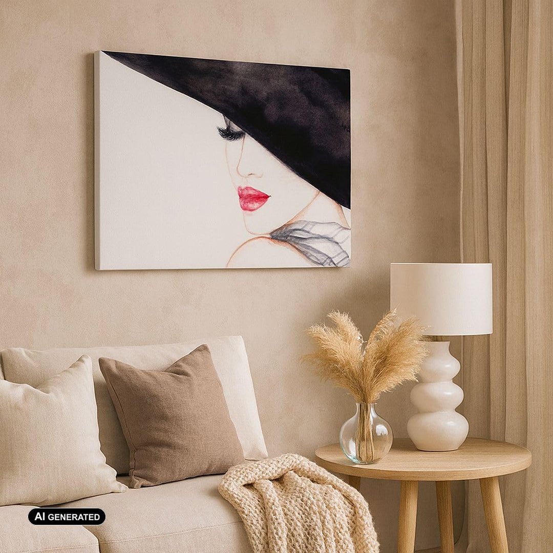 Bilder auf Leinwand 100x70cm Leinwandbild Frau Lippen Hut Eleganz Gross Wanddeko Bild Schlafzimmer K