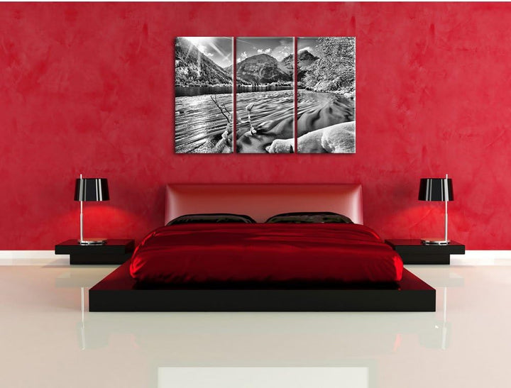 Pixxprint Winterlandschaft See als Leinwandbild/Grösse: 3 Teilig (120x80) cm/Wandbild/Kunstdruck/fer