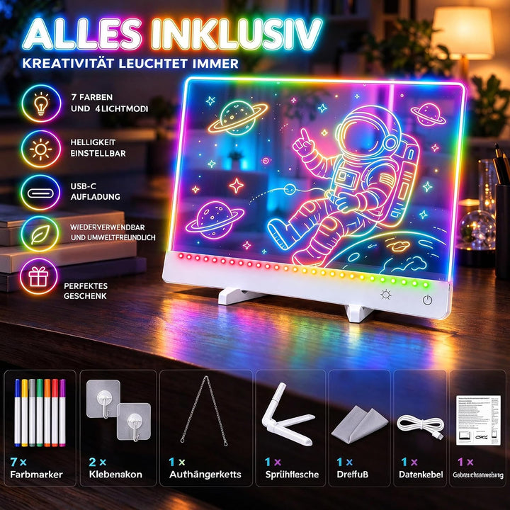 LED Maltafel Kinder, Wiederaufladbares LED Zeichenbrett mit 7 Farben