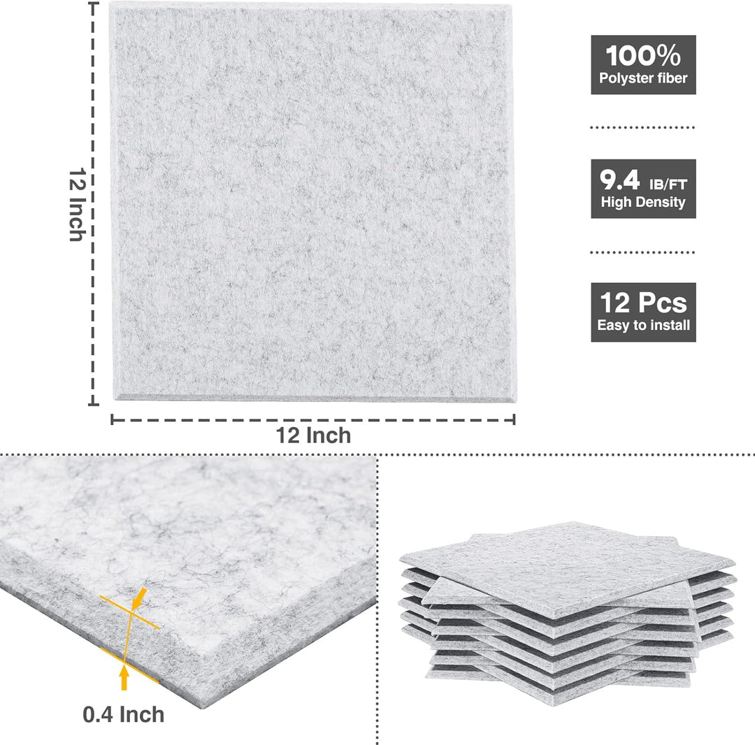 Akustikpaneele selbstklebend quadratisch 12St. JAMELO Akustikplatten aus Polyester zur Schalldämmung