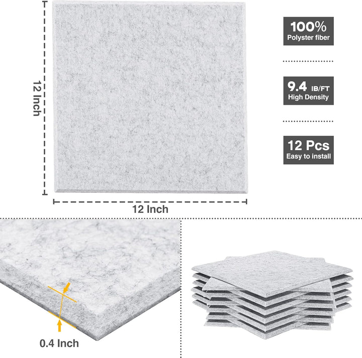 Akustikpaneele selbstklebend quadratisch 12St. JAMELO Akustikplatten aus Polyester zur Schalldämmung