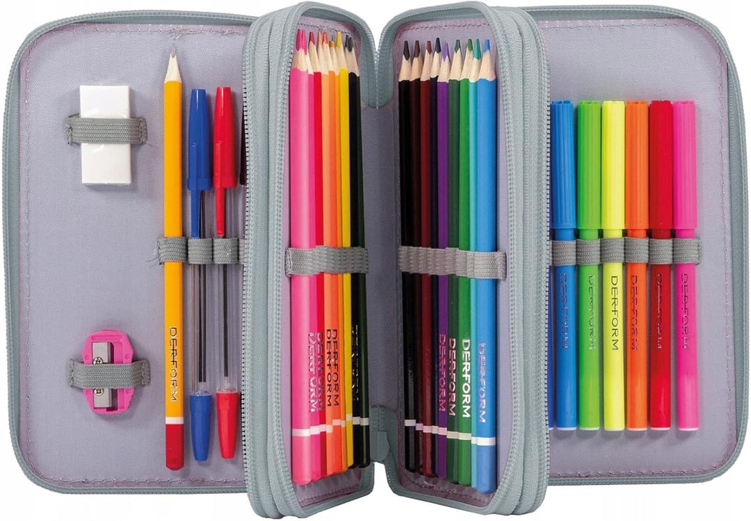 Goldkids - Federmäppchen 3 Fächer - Mäppchen für Mädchen - Federmappe 3-Fach Federtasche Gefüllte Sc