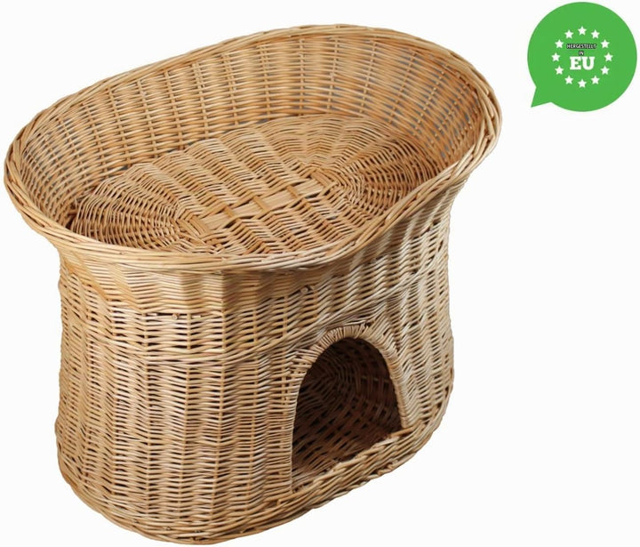 Katzenkorb zum Schlafen – Katzenhütte Indoor – Grösse XL: 70 cm oval – Katzenhöhle aus Weide – Zweis