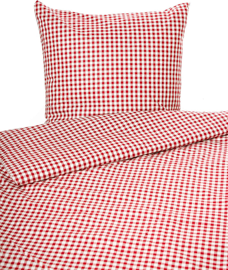 texpot Landhaus Bettwäsche Rot Kariert mit Hotel (Garnitur 135 x 220 cm + 80 x 40 cm), Garnitur 135