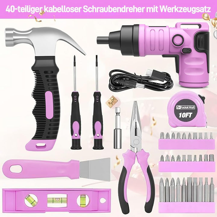 FADAKWALT Akkuschrauber Klein, Mini Akkuschrauber Set mit 40 Zubehörteilen, 3,6V, Griff mit zwei Hal
