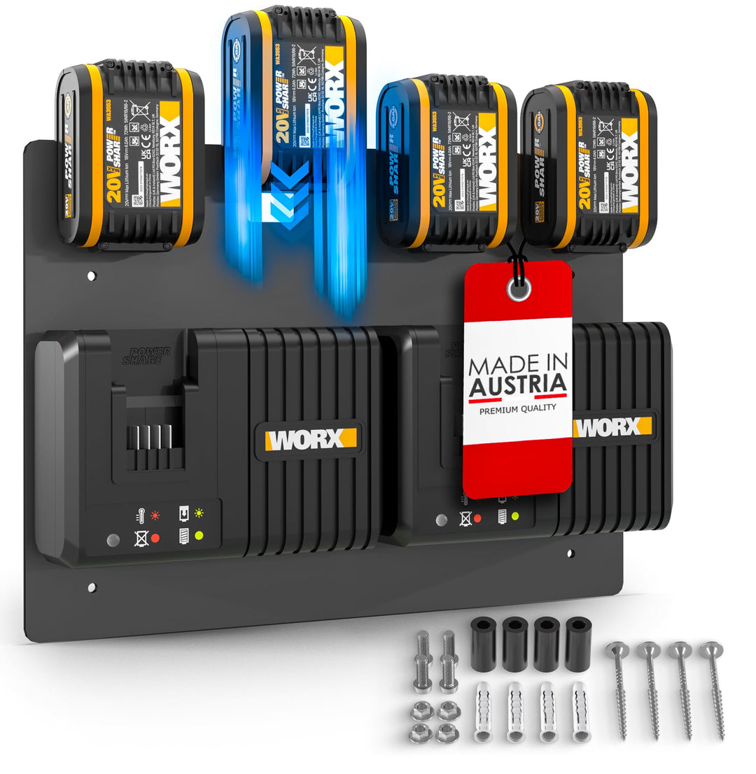 Wandfest® Wandhalterung für Worx Akkus und Ladegeräte - Das Original [Made in Austria] Worx Akku Hal