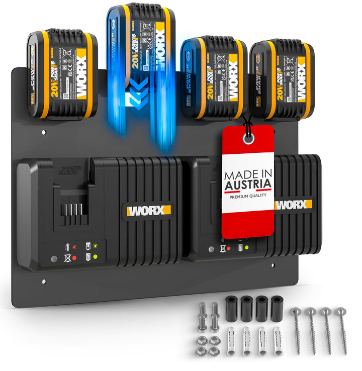 Wandfest® Wandhalterung für Worx Akkus und Ladegeräte - Das Original [Made in Austria] Worx Akku Hal