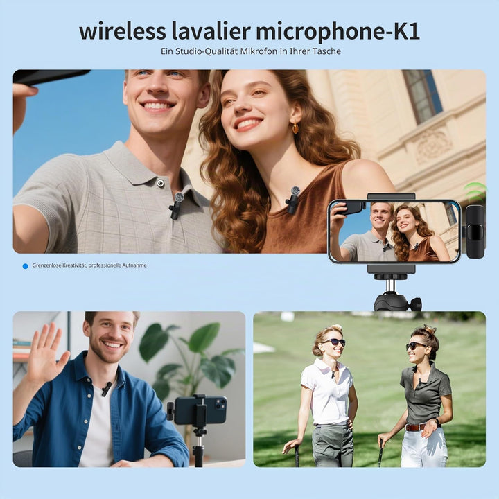 Kabelloses Lavalier-Mikrofon für iPhone iPad & Android - 2er-Pack Mini-Clip-On-Mikrofon mit Geräusch