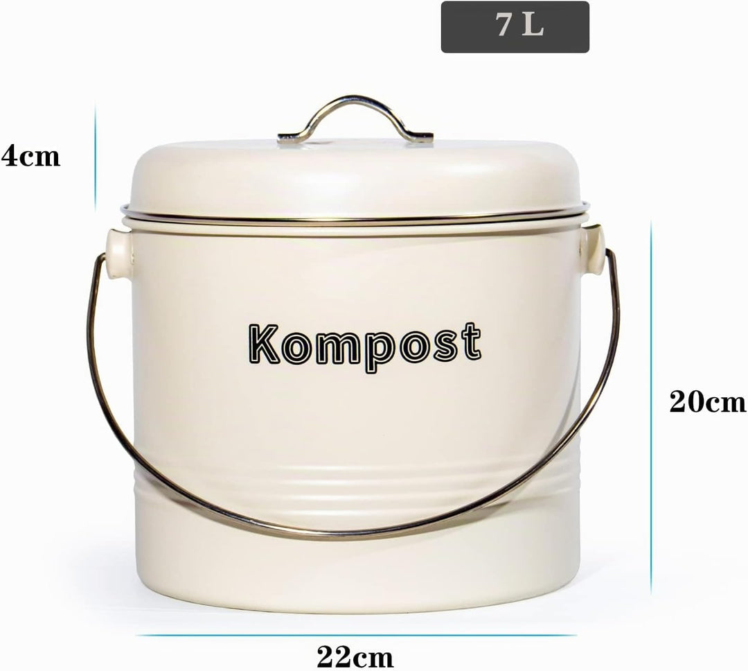 Theo&amp;Cleo Biomülleimer Küche 7 L, Bio Mülleimer Geruchsdicht mit Aktivkohlefiltern, Komposteimer Met