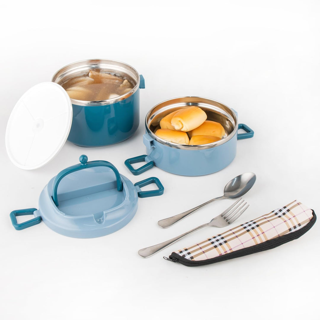 SANQIAHOME 2 Schichten Mehrschichtige stapelbare Edelstahl-Lunchbox,Auslaufsicher,blau Blau 2 Schich