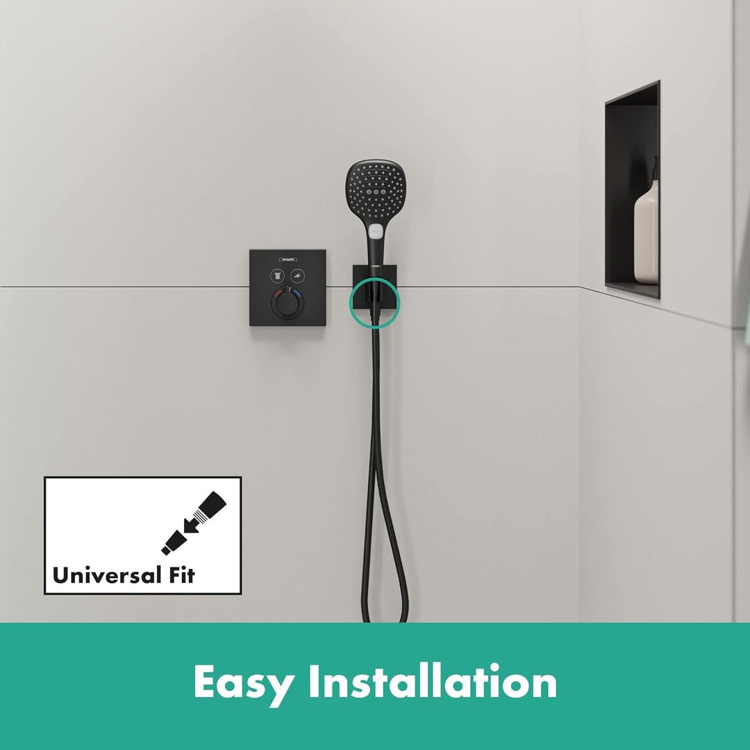 hansgrohe Wandanschluss mit Duschkopfhalterung FixFit E, Mattschwarz, Mattschwarz