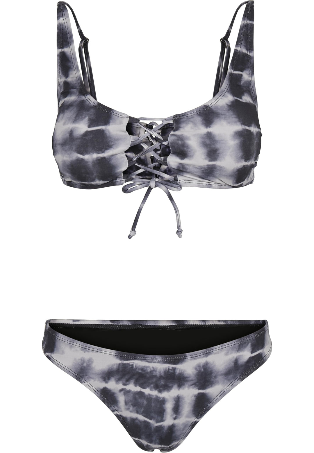 Urban Classics Damen Ladies Lace Up Tie Dye Bikini XS Black/White, XS Black/White