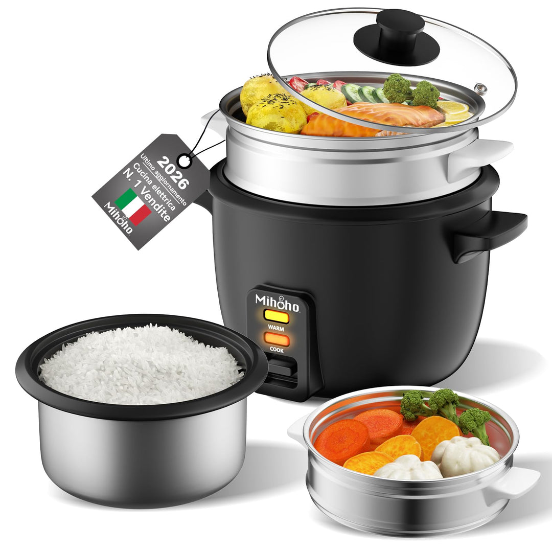 Reiskocher 1 Liter mit Dampfgarer, Reiskocher mit Antihaft-Innentopf, zubereitet Suppen, Eintöpfe, M