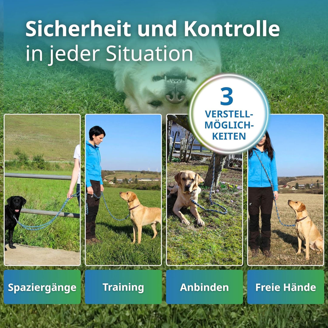 Geflochtene Hundeleine für grössere und grosse Hunde bis 60 kg | 2m lang | 3-Fach verstellbare Führl