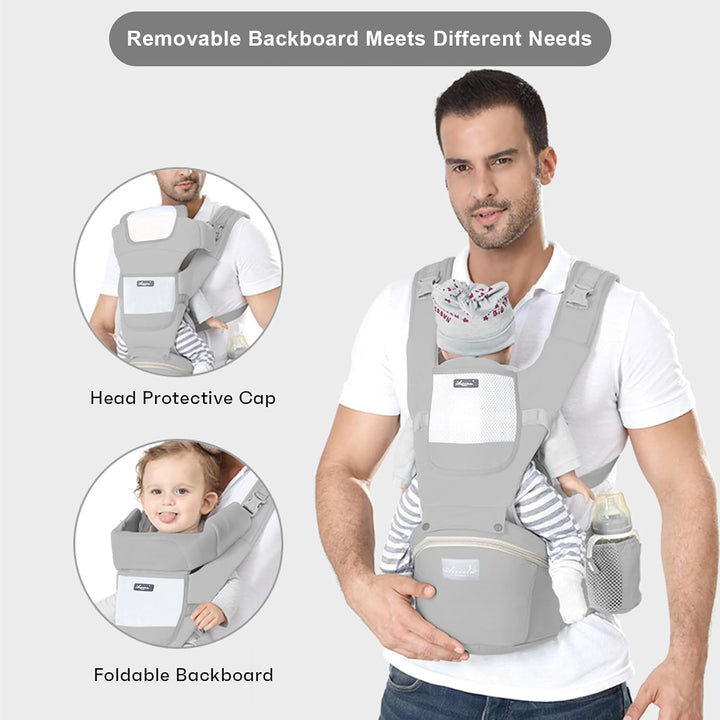 IULONEE Neugeborene Babytrage, Ergonomisch Babytrage mit Hüftsitz Multifunktional Kindertrage Dorsal