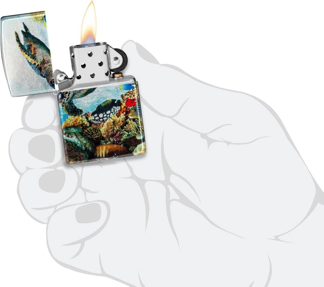 Zippo Sturmfeuerzeug - Deep Sea, 540° Tumbled Chrome, Fusion - Nachfüllbar - Wiederverwendbar - Wind