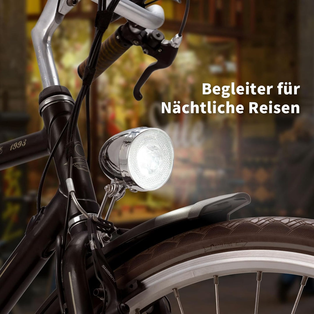 Retro LED Fahrradlicht Vorne, 30 LUX Fahrrad Frontlicht mit 100% / 50% Lichtleistung und 4X AAA Batt
