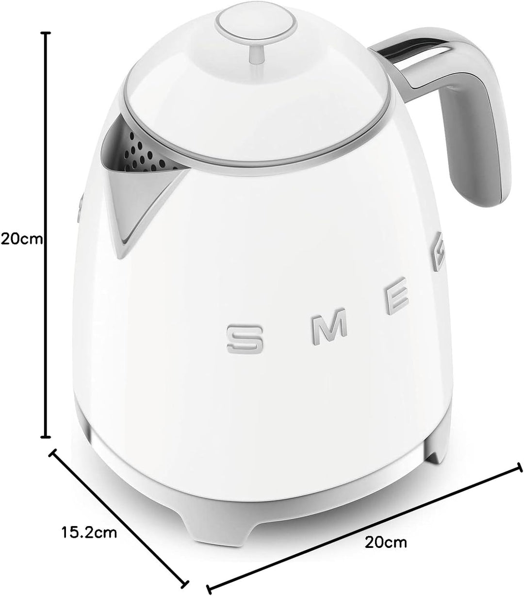 Smeg, Kleiner elektrischer Wasserkocher KLF05WHEU 0,8 L, Edelstahlfilter, Sicherheitsabschaltung, Wa