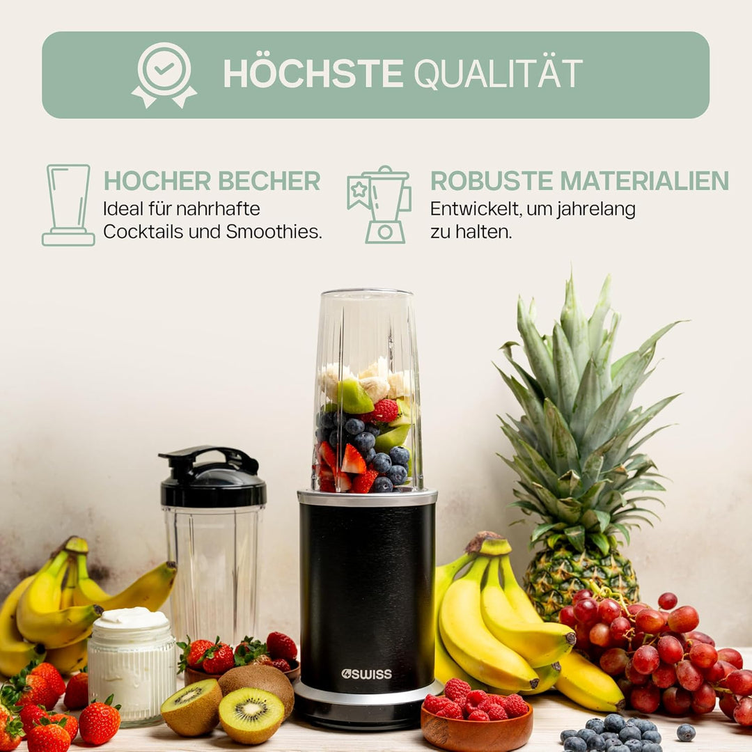 4Swiss Mixer Smoothie Maker Standmixer für Küche Tragbarer Shaker Elektrisch To Go Hochleistungsmixe