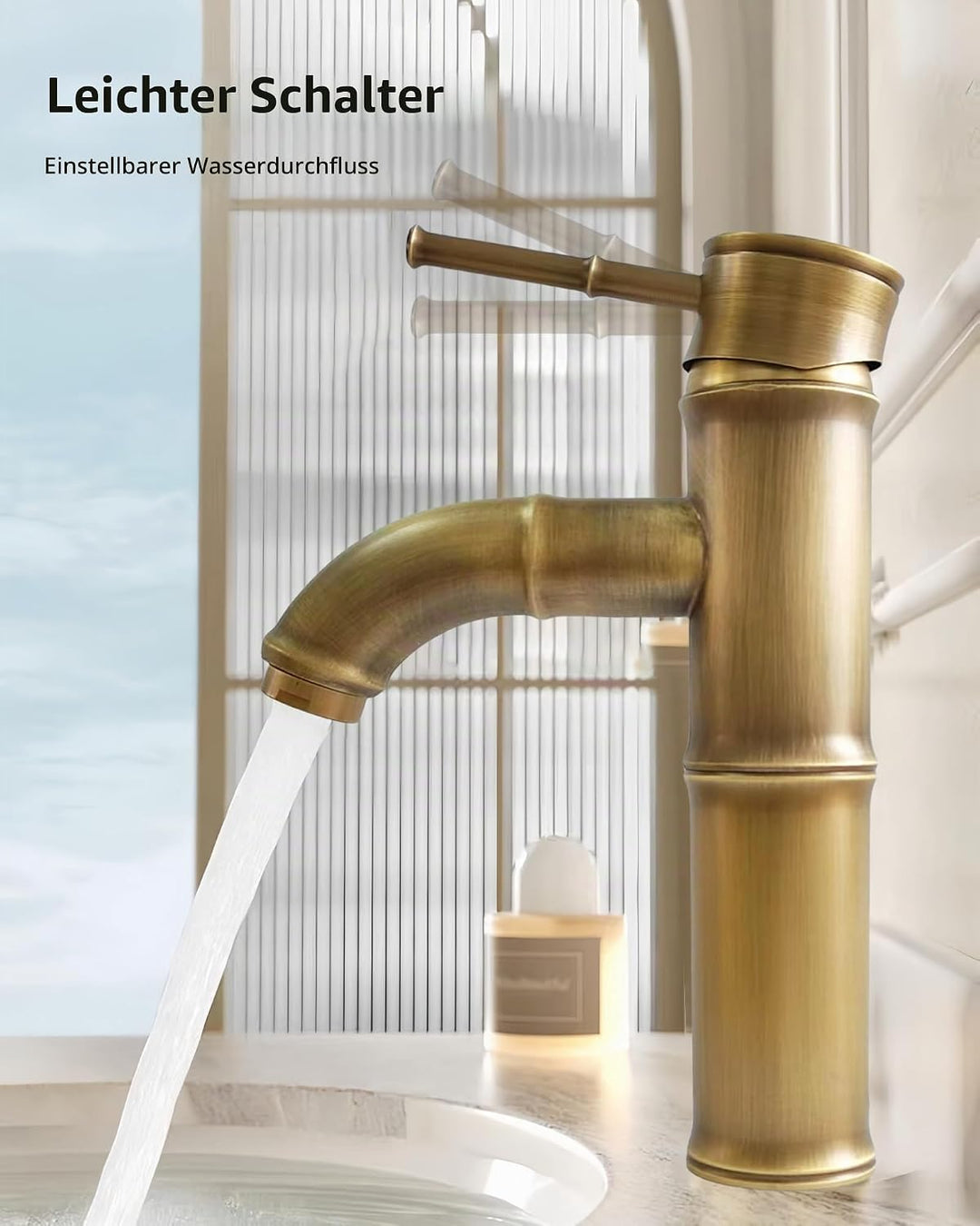 Wasserhahn Bad Messing Antik, Retro Waschtischarmatur Bronze Nostalgie, Einhebel Mischbatterie Kupfe
