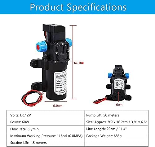Membranpumpe Hochdruck Wasserpumpe, DC12V 5L/Min 115PSI Hochdruck Membran Automatisch Water Pumpe Wa