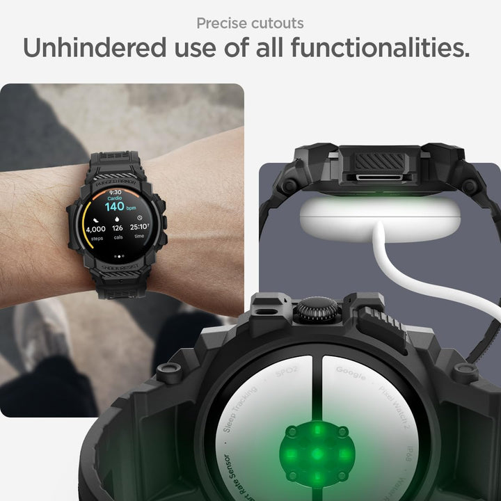 Spigen Rugged Armor Pro Hülle mit Armband Kompatibel mit Google Pixel Watch 3 45mm (2024) - Matt Sch