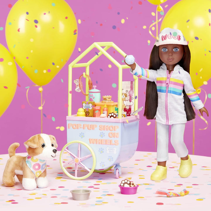 Glitter Girls Verkaufsstand mit Haustierbedarf – Puppenzubehör für 36 cm Puppen mit Hundefutter, Acc