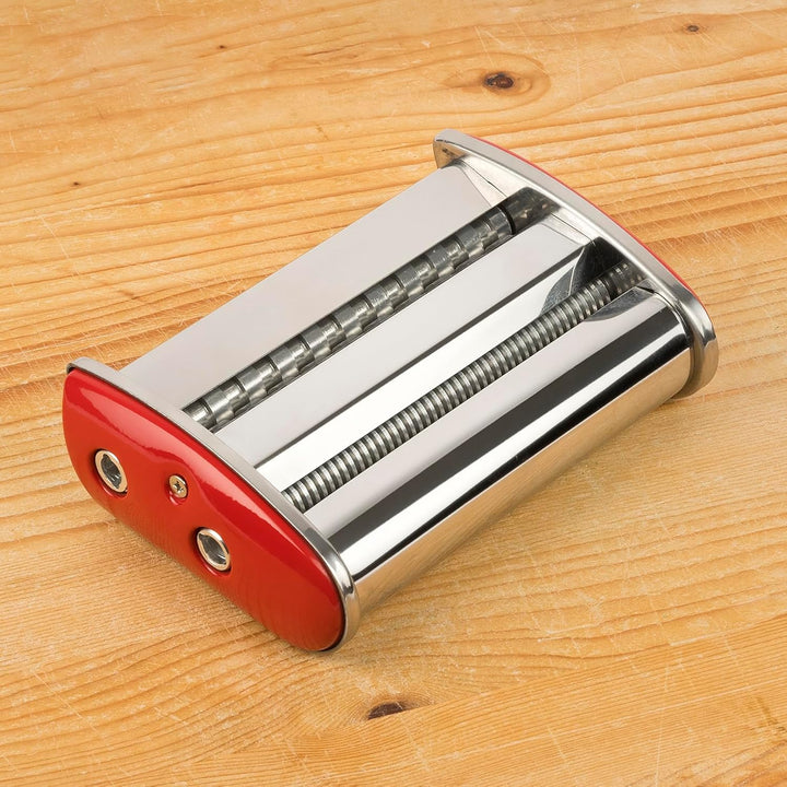 Girmi IM92 Nudelmaschine, Edelstahlgehäuse, 7 Teigstärken, 3 Pastaformen, Aluminiumwalzen, Rot, Rot