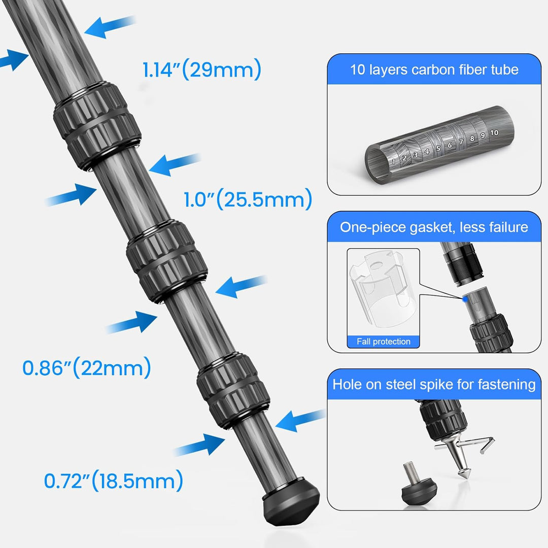 WEYLLAN Stativ-Carbon-Fiber 168cm, Pro-Heavy-Duty-Stativ Aus Carbon-Fiber Mit 29mm Rohr, 44mm Kugelk