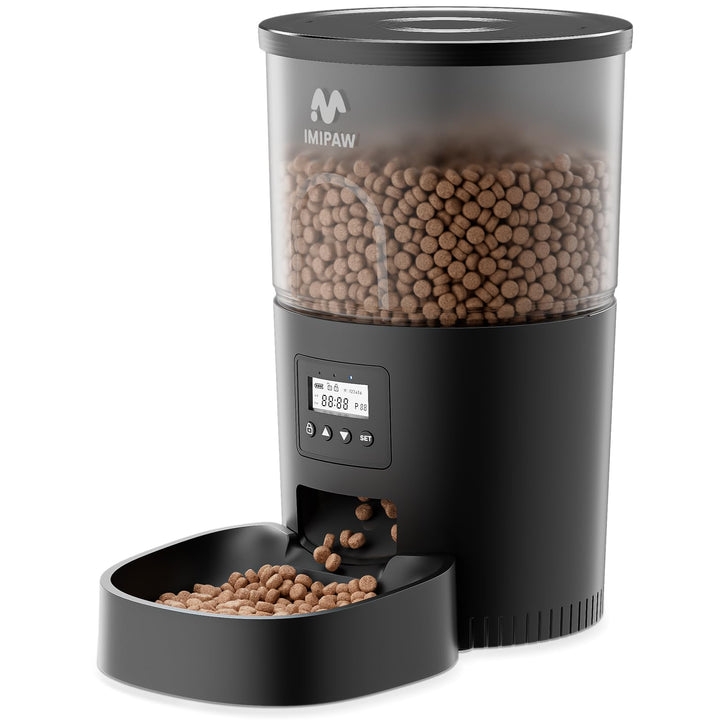 IMIPAW Futterautomat Katze, Katzenfutter Automat mit Programmierbarem Timer, Einfache Bedienung, 1-6