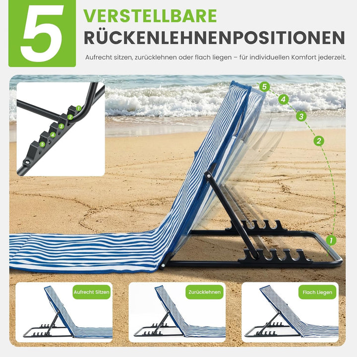 Palawano Sonnenliege für Garten & Strand – Verstellbare 5-Positionen Strandmatte, Leicht & TragbarLi