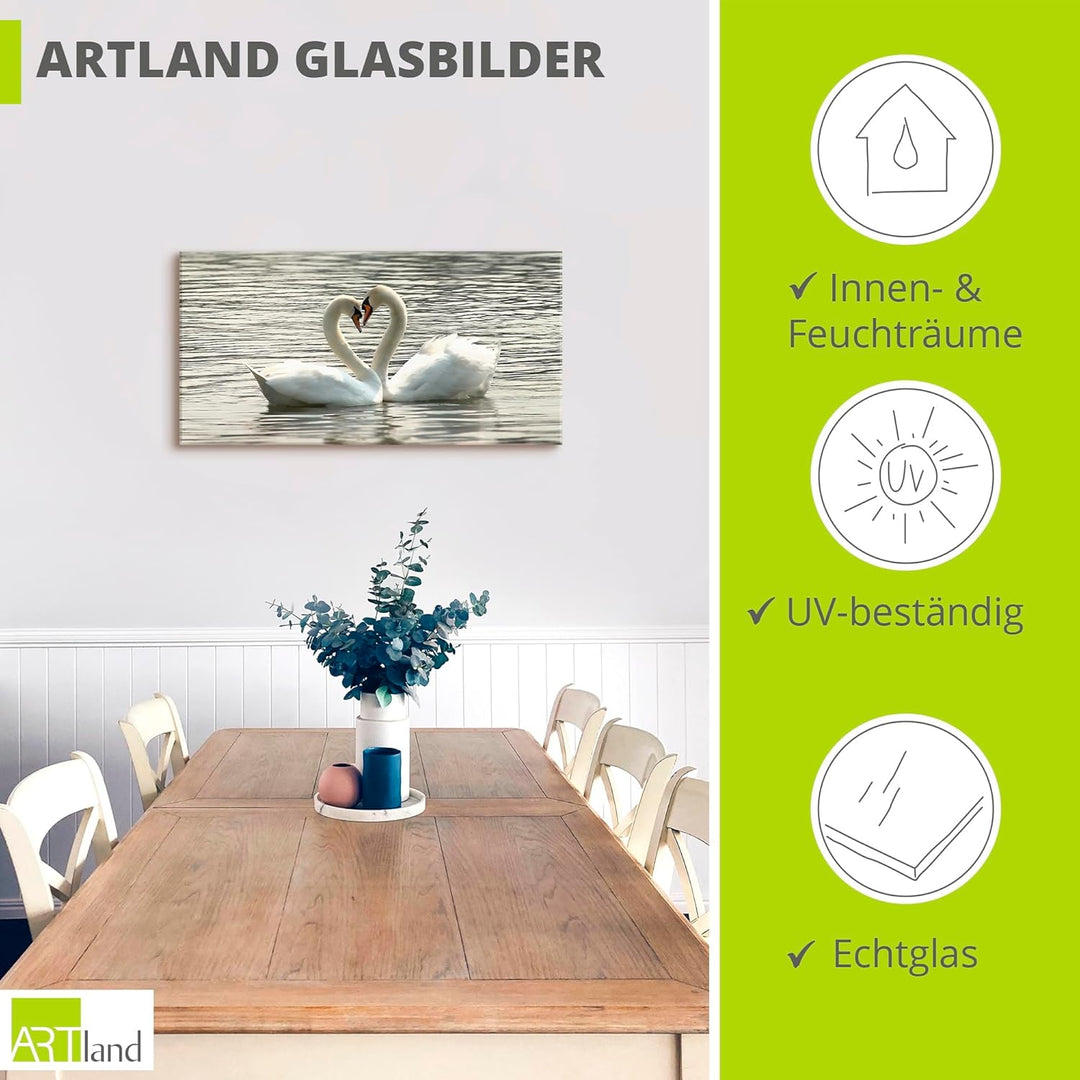 ARTland Glasbilder Wandbild Glas Bild einteilig 100x50 cm Querformat Natur Tiere Vögel Schwäne See W
