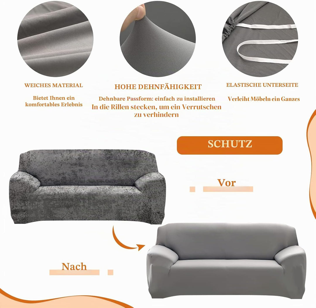 FIGOOO Sofabezug 2 Sitzer Stretch Sofabezüge mit Armlehnen Spandex Couchbezug Modern Anti-Rutsch Was