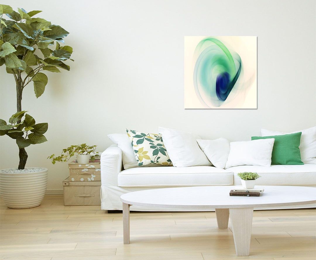 Paul Sinus Art Ruhender Schweif - Abstrakt346_60x60cm Bild auf Leinwand Abstraktes Bild cemweiss grü