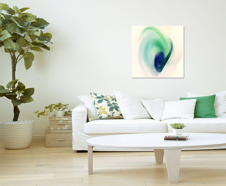 Paul Sinus Art Ruhender Schweif - Abstrakt346_60x60cm Bild auf Leinwand Abstraktes Bild cemweiss grü