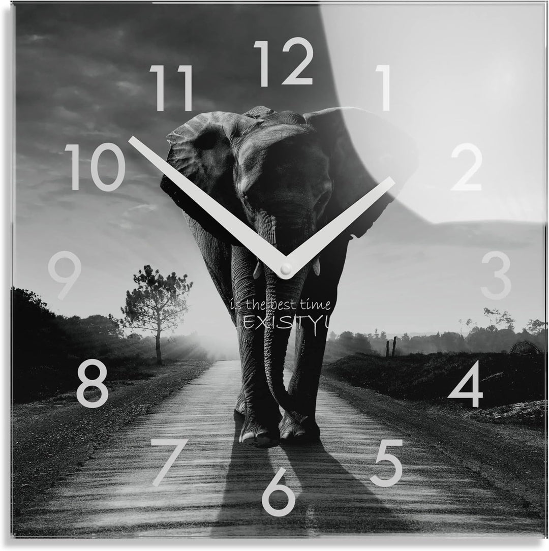 FLEXISTYLE Wanduhr Eckig Wohnzimmer 30 x 30 cm, aus Glas, mit Direktdruck modern ohne tickgeräusche