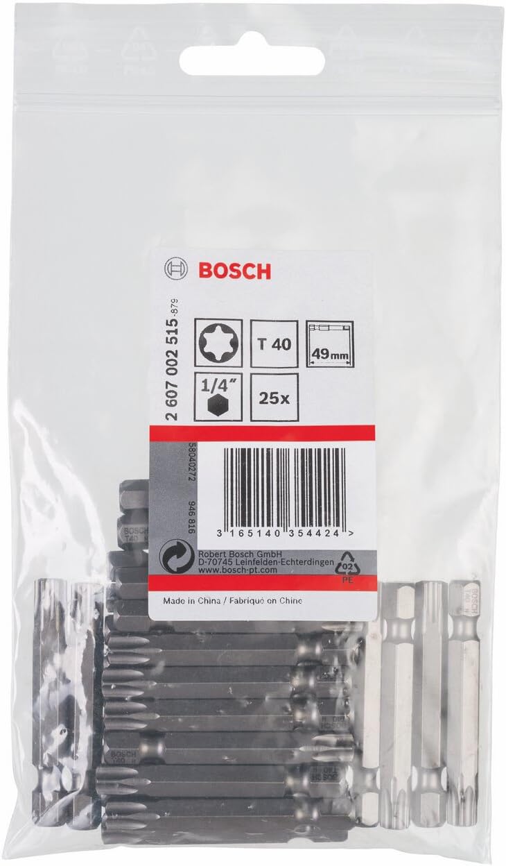 Bosch Professional Bit Extra-Hart für Innen-Torx-Schrauben (T40, Länge: 49 mm, 25 Stück) 49 mm, 25 S