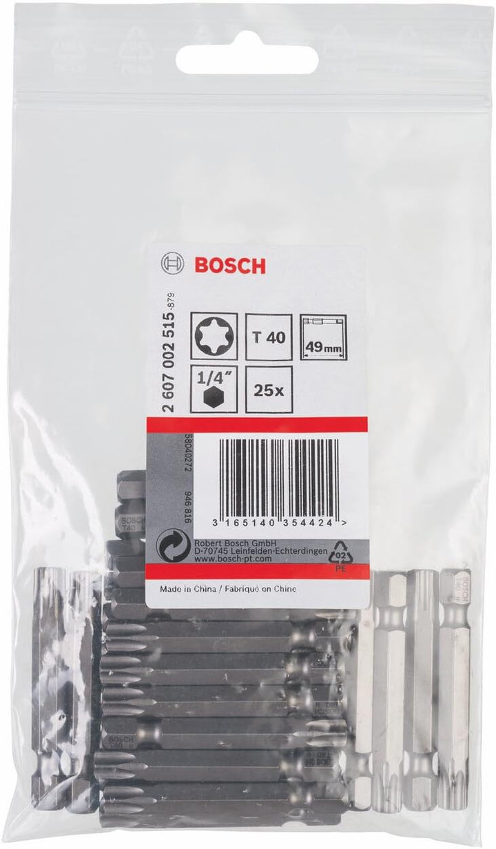 Bosch Professional Bit Extra-Hart für Innen-Torx-Schrauben (T40, Länge: 49 mm, 25 Stück) 49 mm, 25 S
