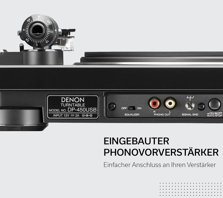 Denon DP450USBBKEM Plattenspieler (USB Aufnahme, Riemenantrieb, Tonarmlift, eingebauter Vorverstärke